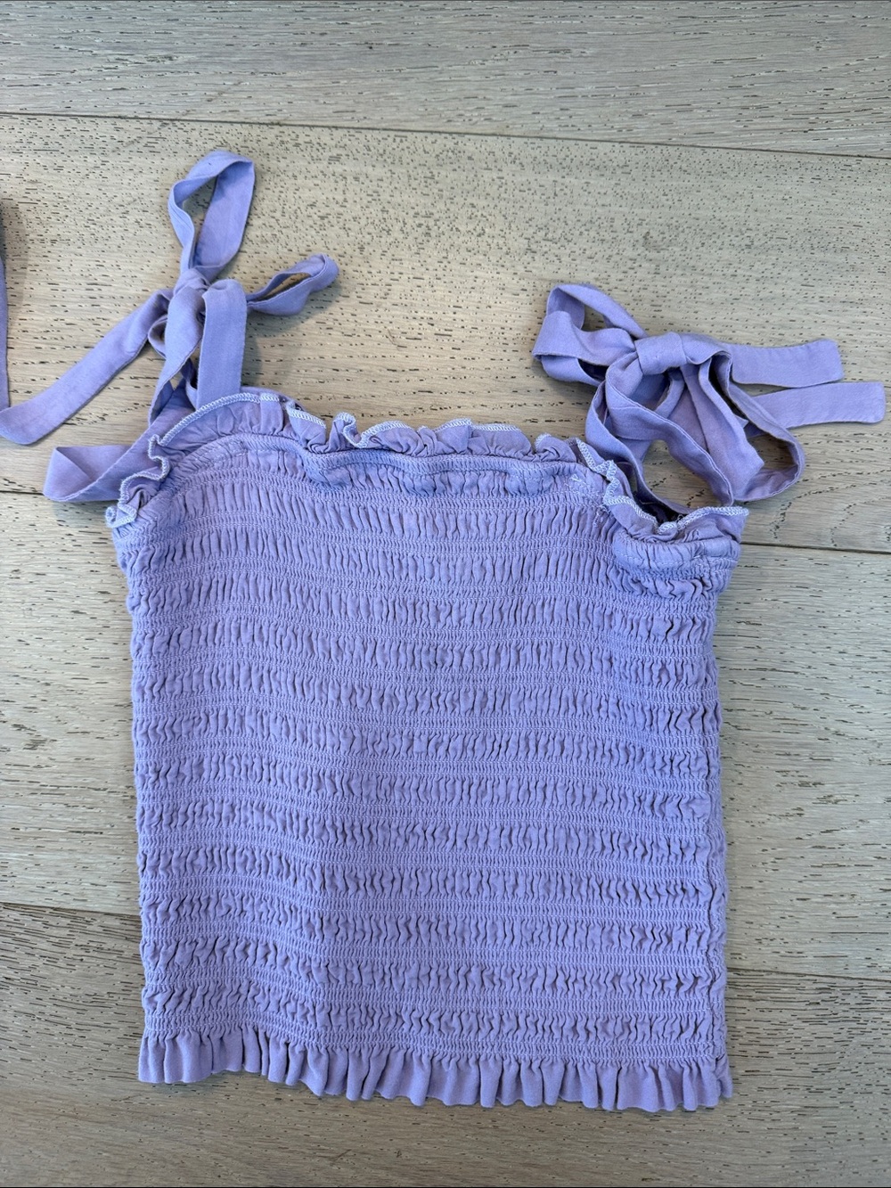 Katie J NYC Lavender Smocked Tie-Shoulder Tank Top